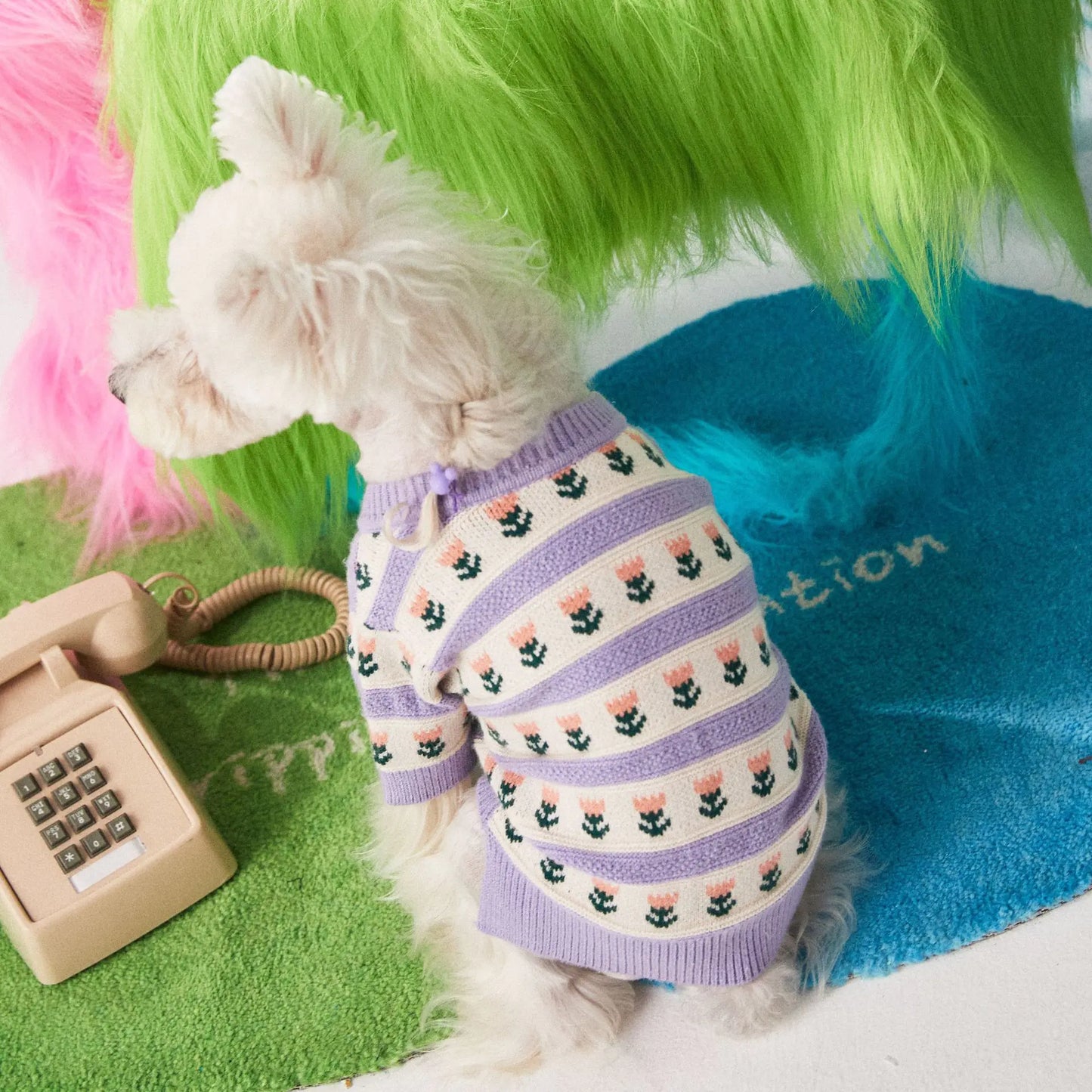 Purple Flower Dog Sweater