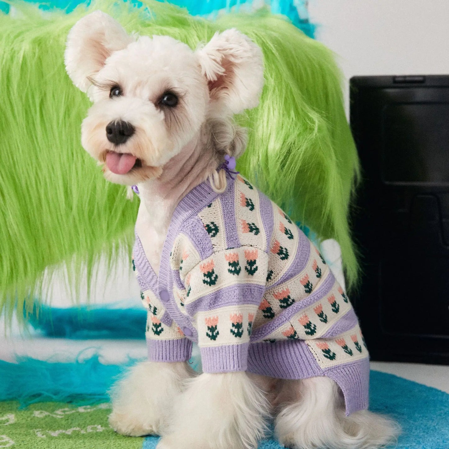 Purple Flower Dog Sweater