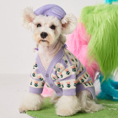Purple Flower Dog Sweater