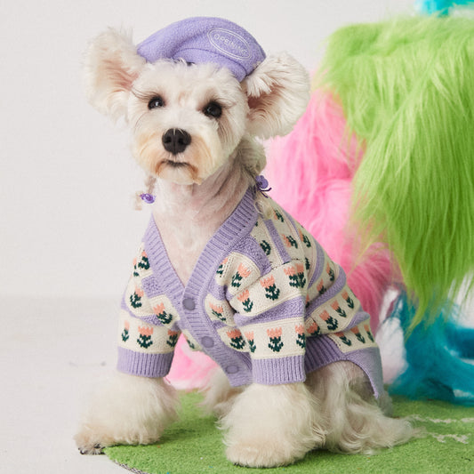 Purple Flower Dog Sweater